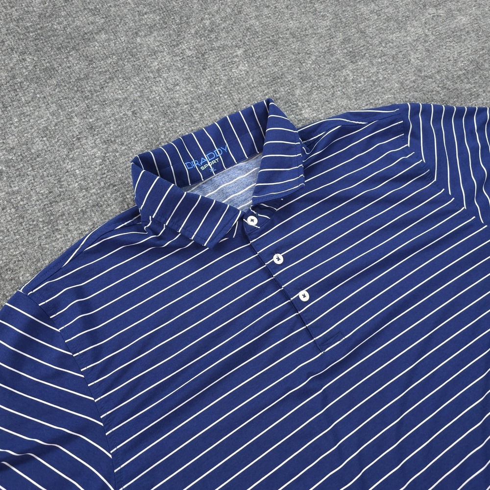 B Draddy Polo Shirt Mens Extra Large Blue Stripe Sport Performance‎ Golf Stretch
